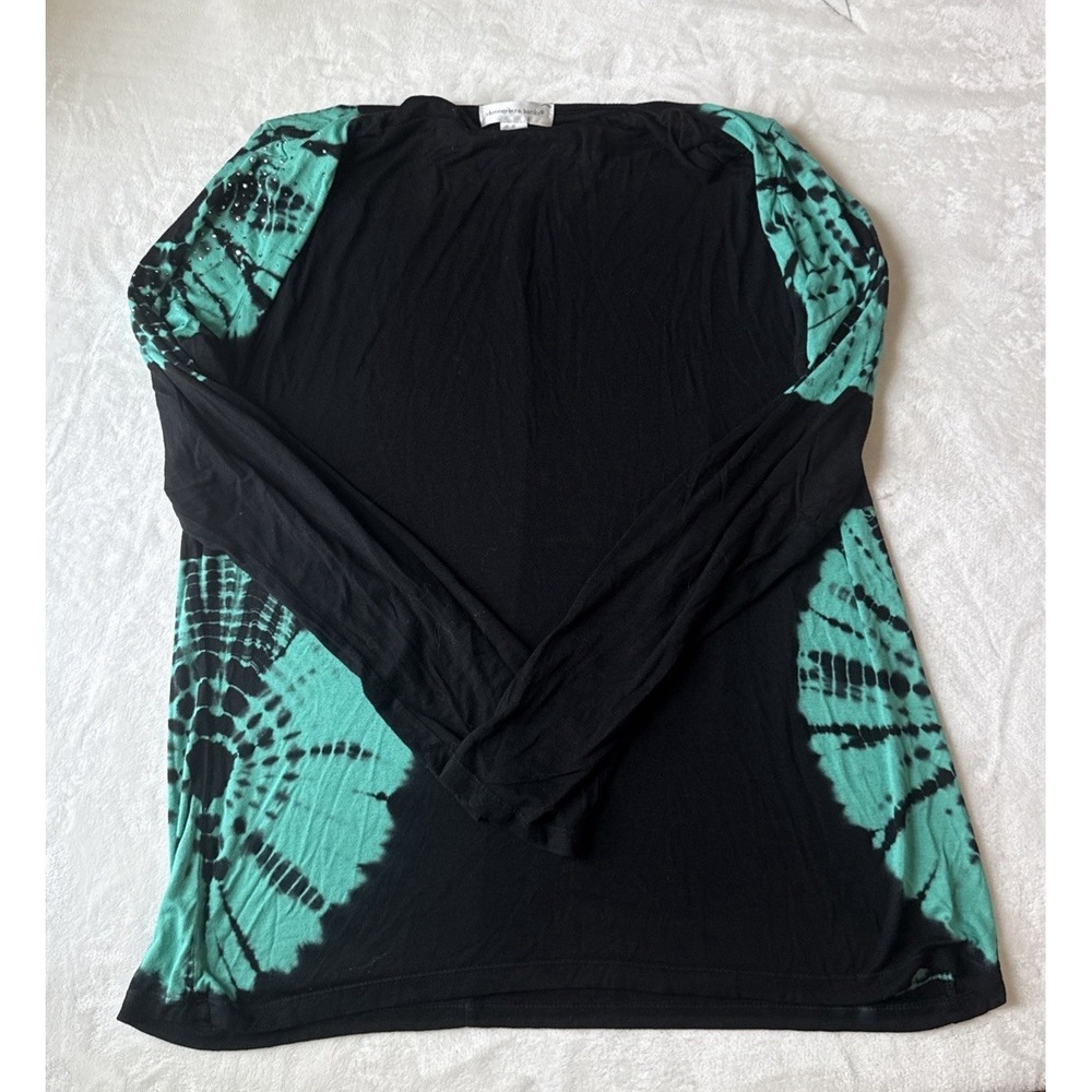 Christopher & Banks Black Green Tie Dye Long Sleeve Round Neck Pullover Top L‎